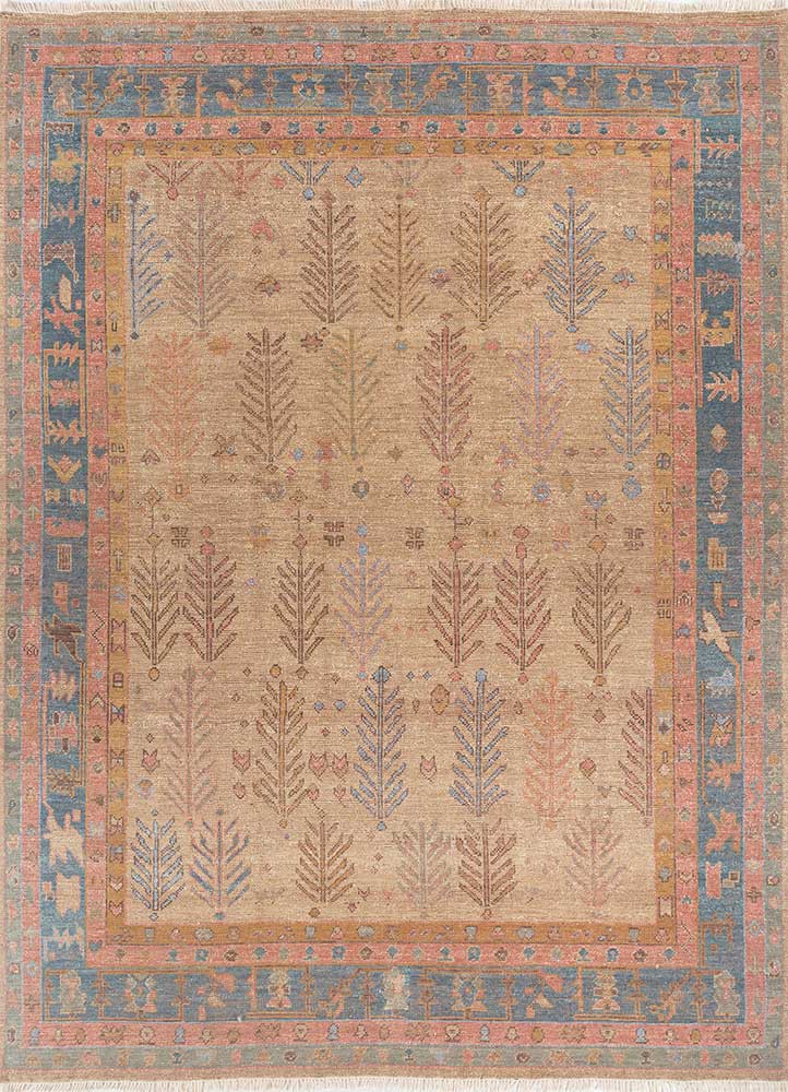 erbe beige and brown wool hand knotted Rug - HeadShot erbe beige and brown wool hand knotted Rug - HeadShot