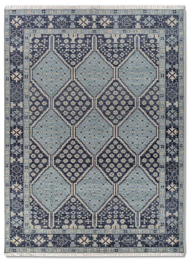 erbe blue wool hand knotted Rug - HeadShot