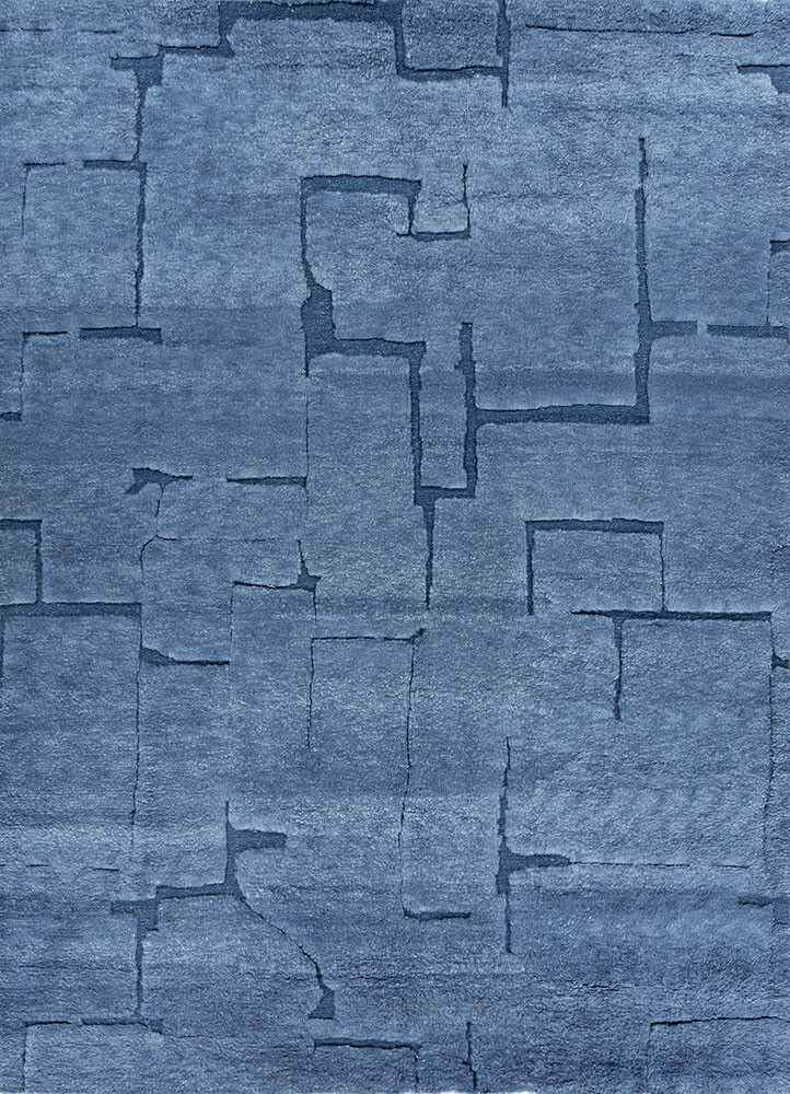 zuri blue wool hand knotted Rug - HeadShot