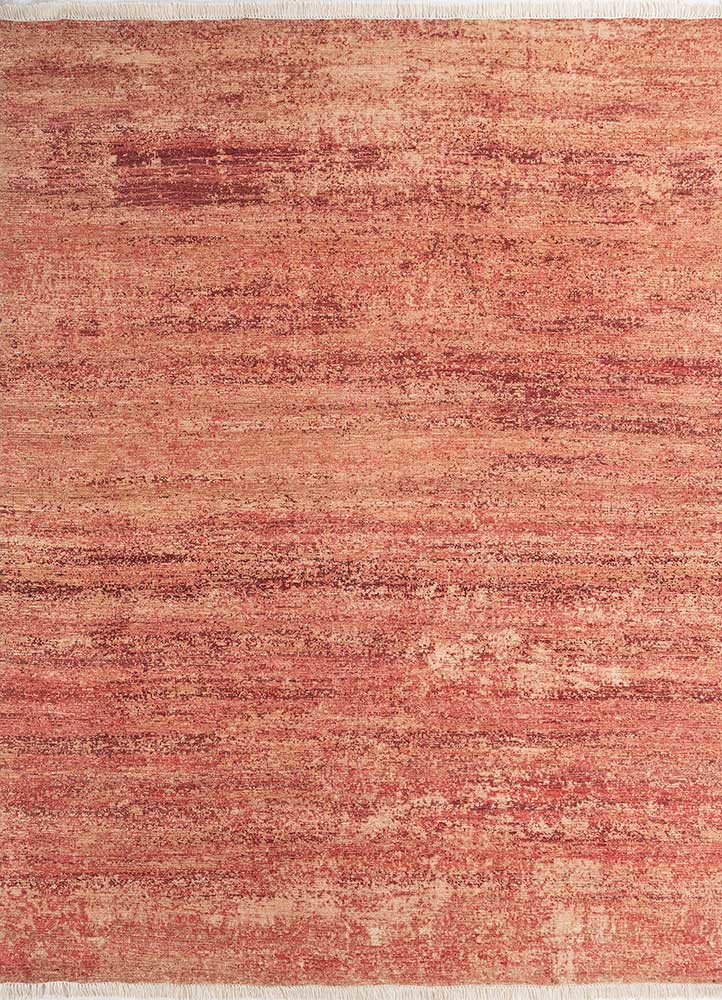 afterglow by kavi red and orange wool hand knotted Rug - HeadShot