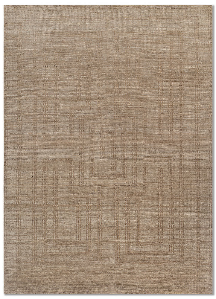  beige and brown wool hand knotted Rug