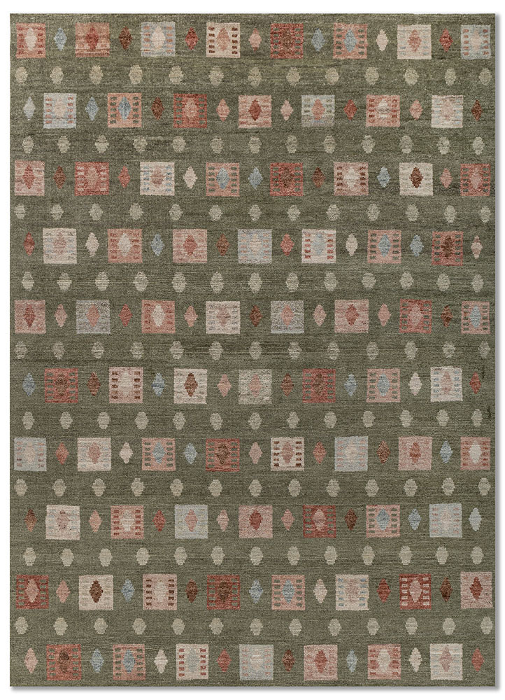 thyme green wool hand knotted Rug - HeadShot