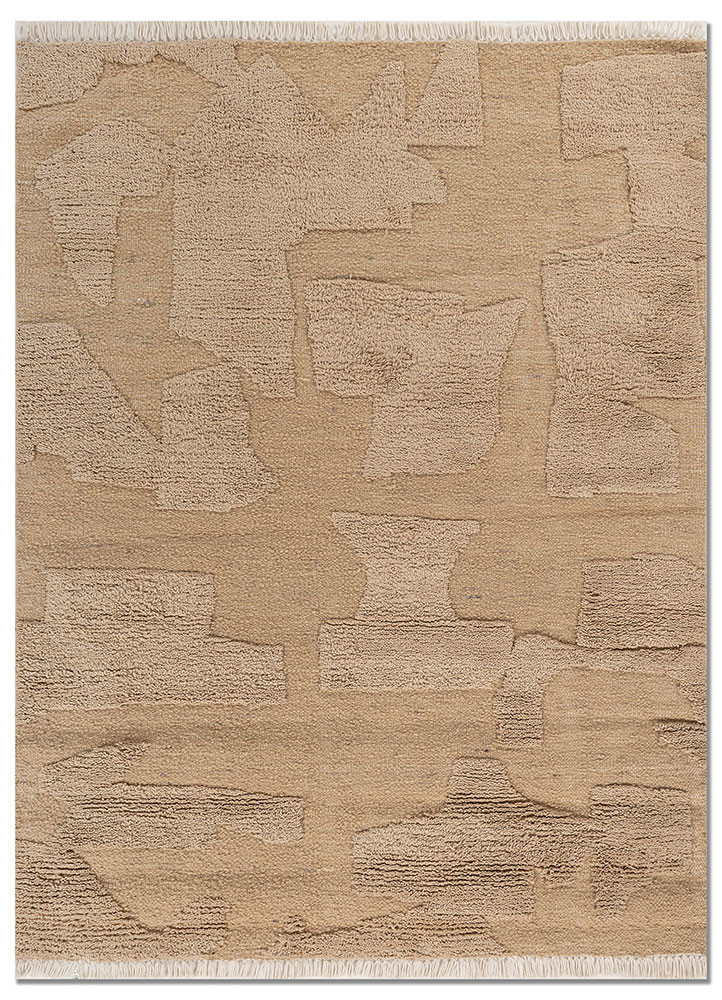 aprezo beige and brown wool hand knotted Rug - HeadShot