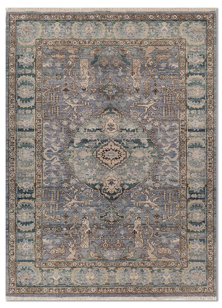 someplace in time blue afghan wool hand knotted Rug