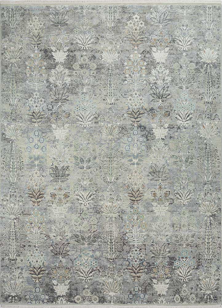 blue blue wool and silk hand knotted Rug