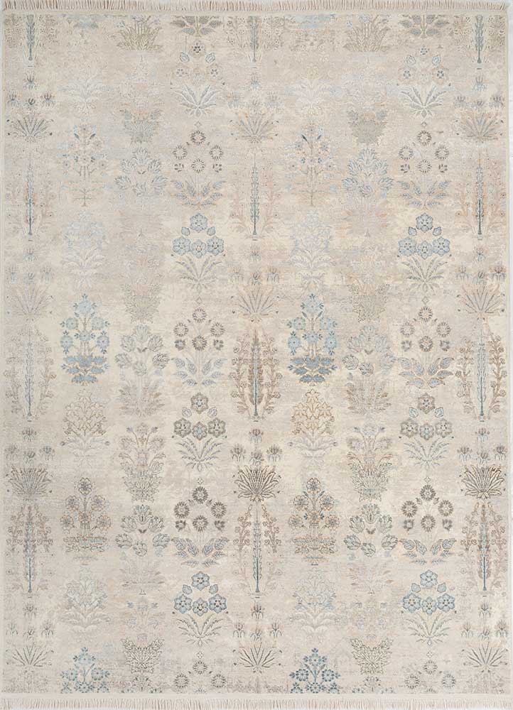  ivory wool and silk hand knotted Rug