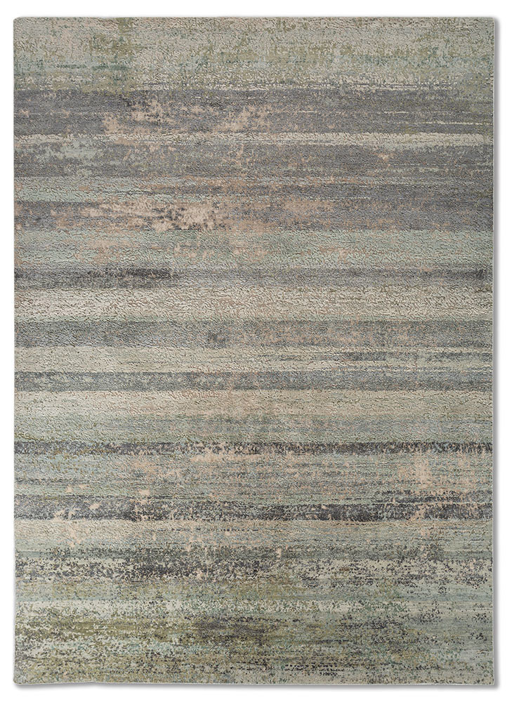 entropy ivory wool and silk hand knotted Rug - HeadShot