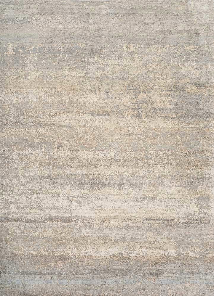  ivory wool and silk hand knotted Rug