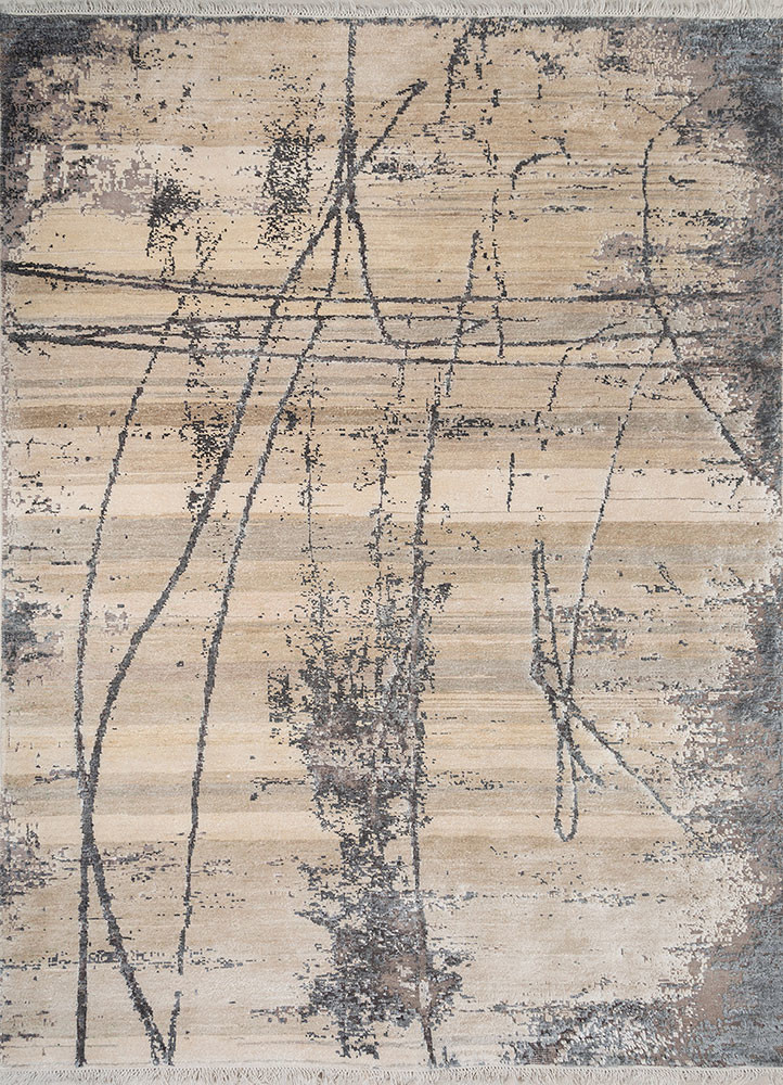  ivory wool and silk hand knotted Rug