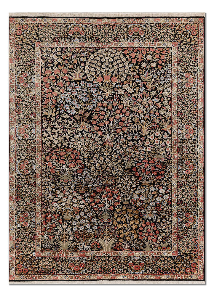  grey and black wool and silk hand knotted Rug