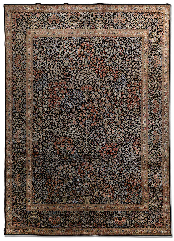 gulmarg grey and black wool and silk hand knotted Rug - HeadShot