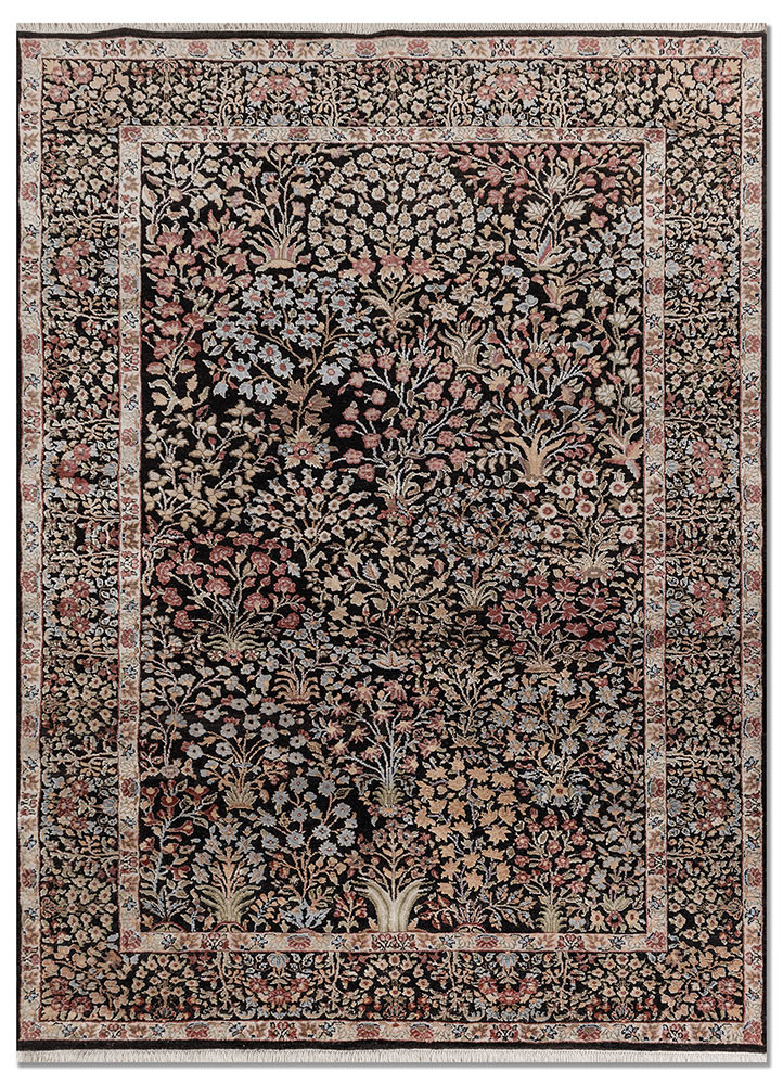  blue wool and silk hand knotted Rug