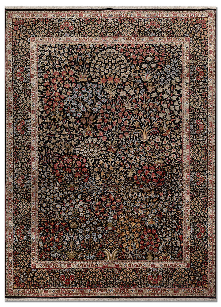 blue blue wool and silk hand knotted Rug
