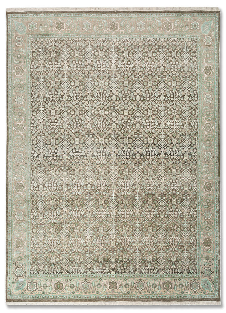 aurora green wool and silk hand knotted Rug - HeadShot aurora green wool and silk hand knotted Rug - HeadShot