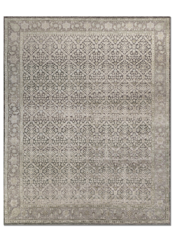 aurora grey and black wool and silk hand knotted Rug - HeadShot aurora grey and black wool and silk hand knotted Rug - HeadShot