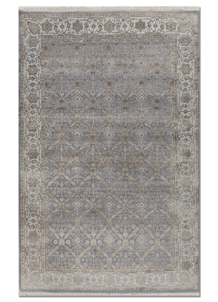 blue blue wool and silk hand knotted Rug