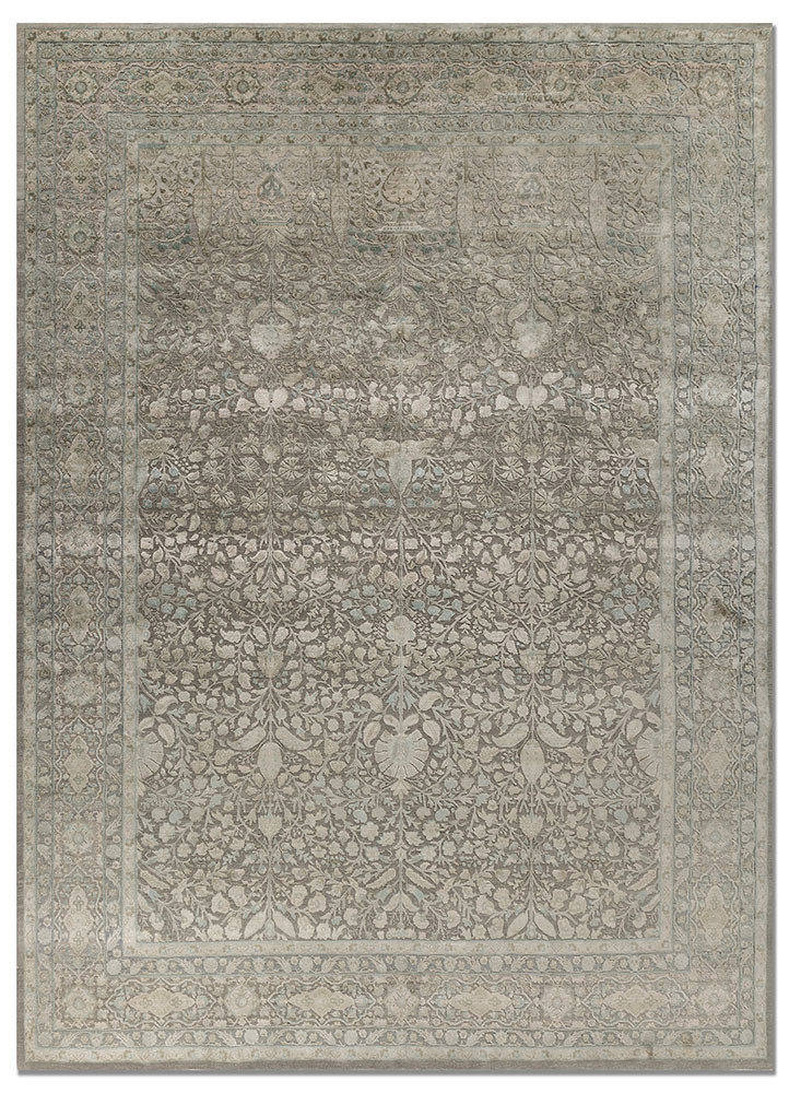 aprezo blue wool and silk hand knotted Rug - HeadShot