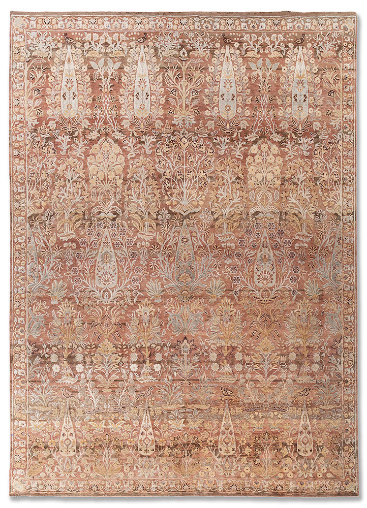 viscaya red and orange wool and silk hand knotted Rug - HeadShot