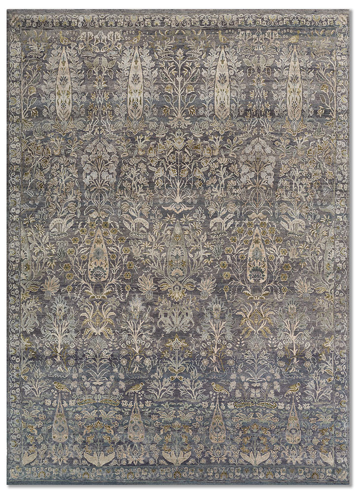 aurora blue wool and silk hand knotted Rug - HeadShot