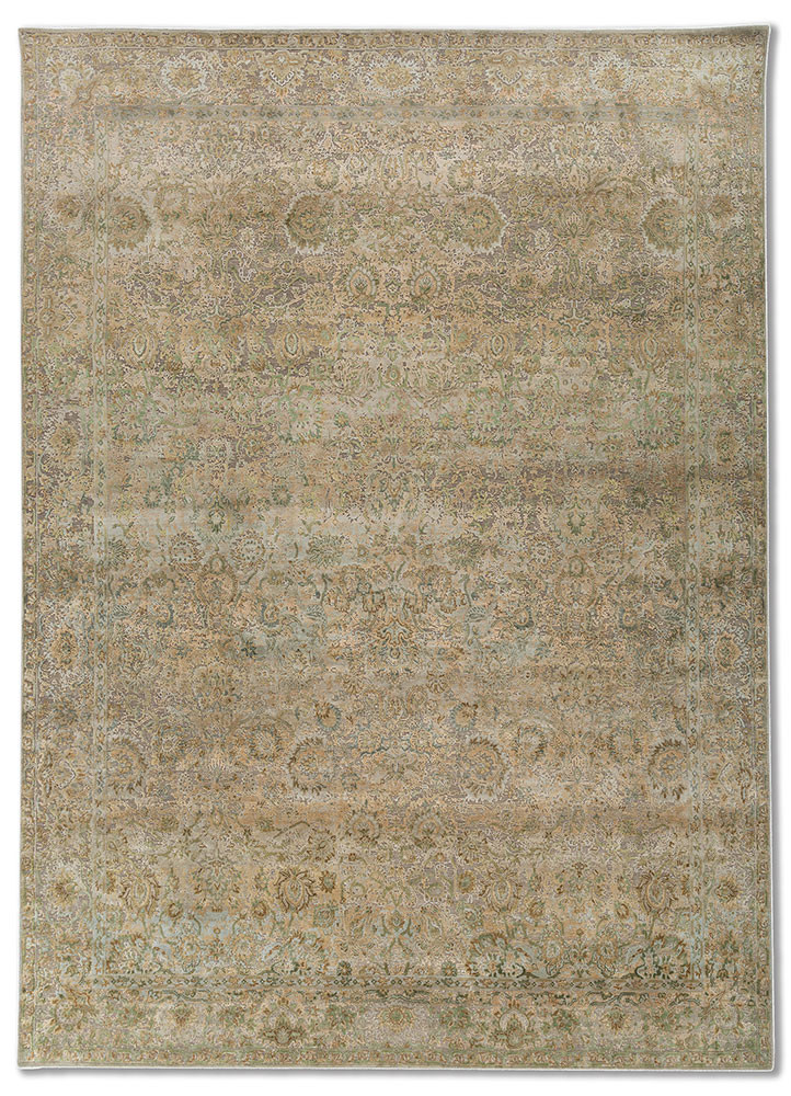 aurora blue wool and silk hand knotted Rug - HeadShot aurora blue wool and silk hand knotted Rug - HeadShot
