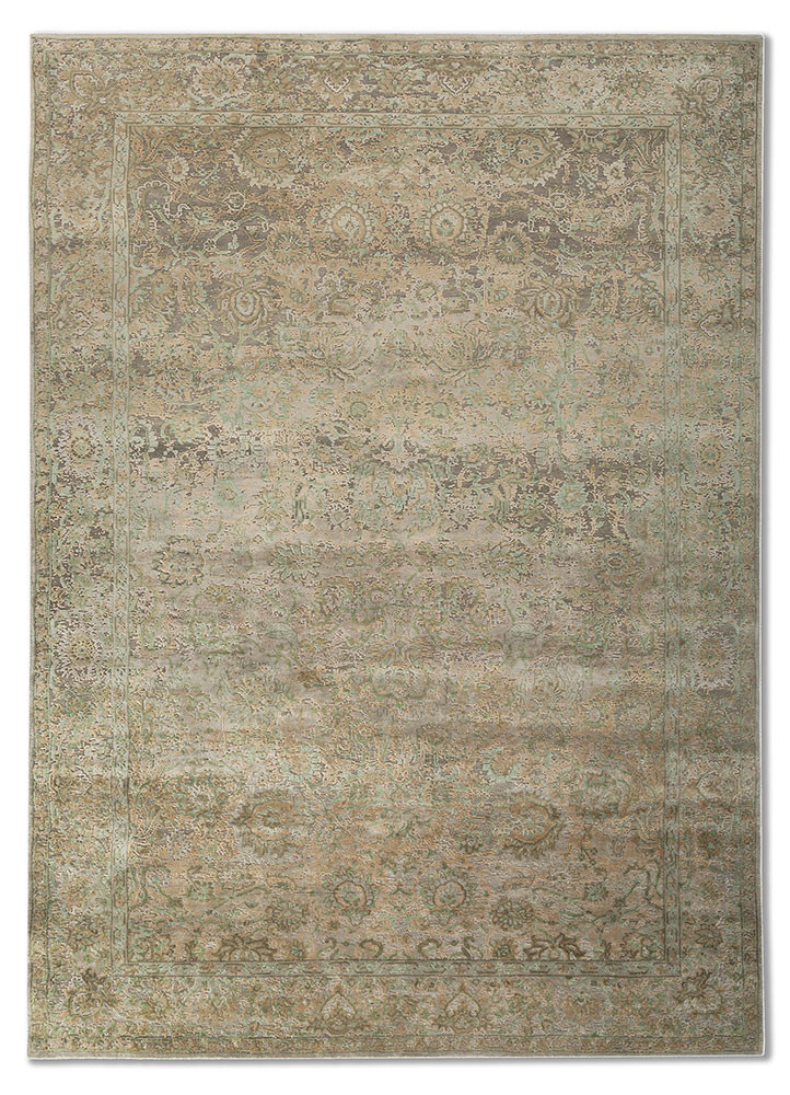 aurora blue wool and silk hand knotted Rug - HeadShot