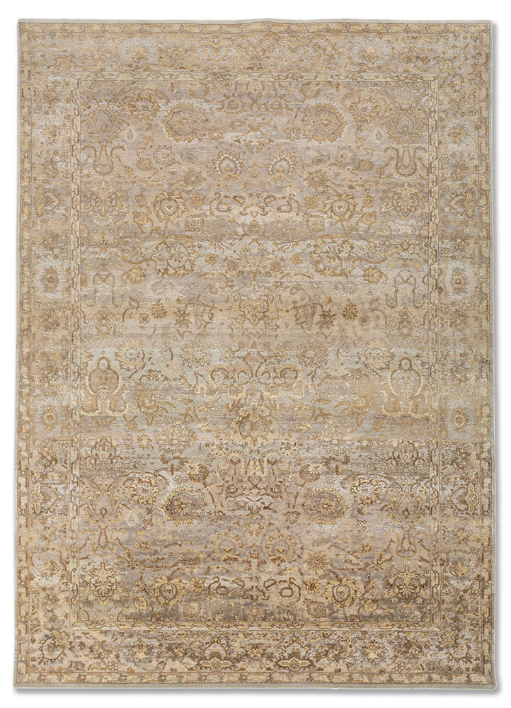  blue wool and silk hand knotted Rug