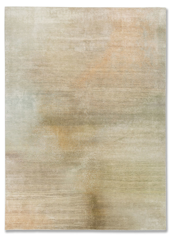 afterglow by kavi green wool and silk hand knotted Rug