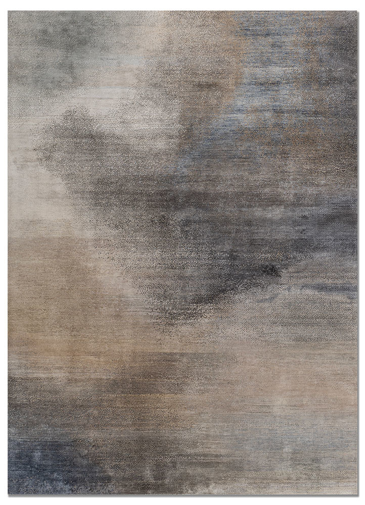  blue wool and silk hand knotted Rug
