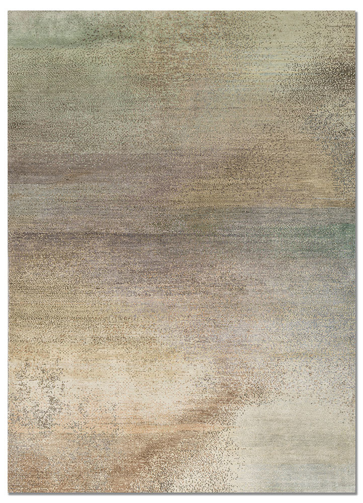 afterglow by kavi blue wool and silk hand knotted Rug - HeadShot
