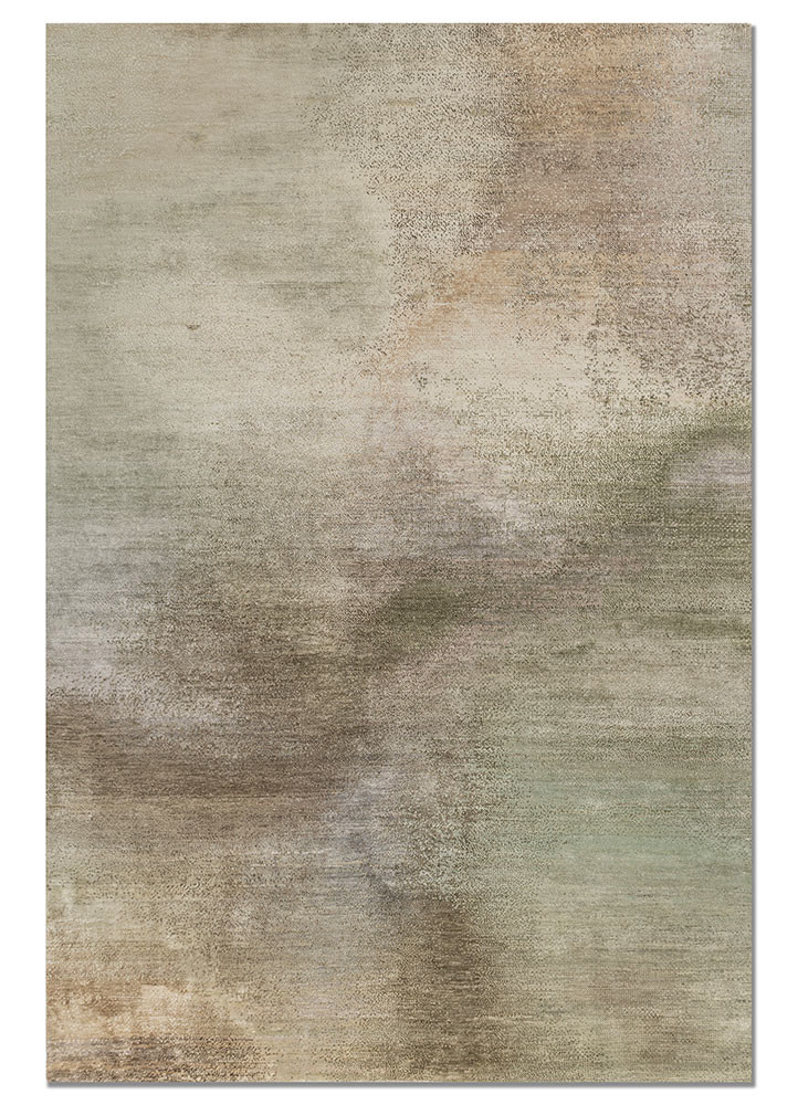 green green wool and silk hand knotted Rug