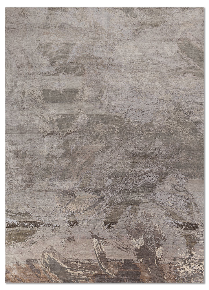 entropy blue wool and silk hand knotted Rug - HeadShot