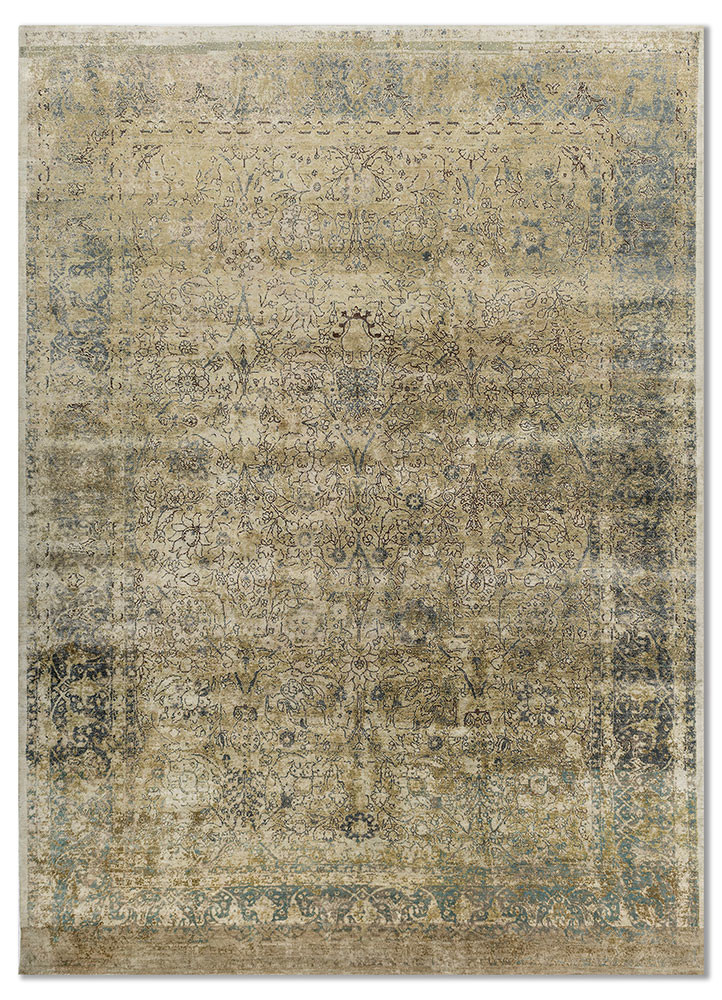 aurora green wool and silk hand knotted Rug - HeadShot