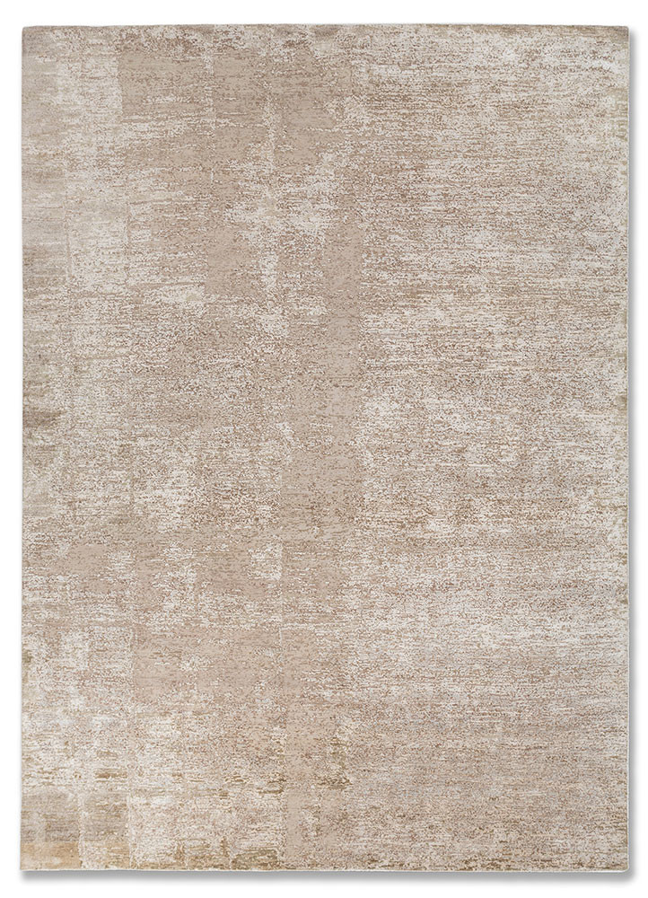 entropy ivory wool and silk hand knotted Rug - HeadShot