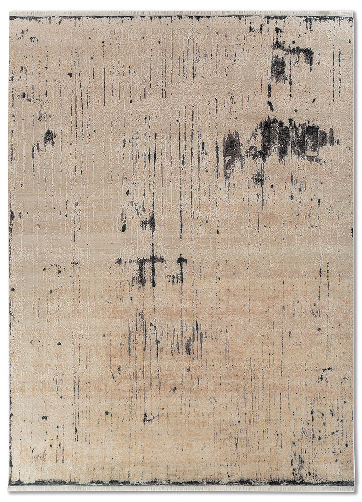 entropy ivory wool and silk hand knotted Rug - HeadShot