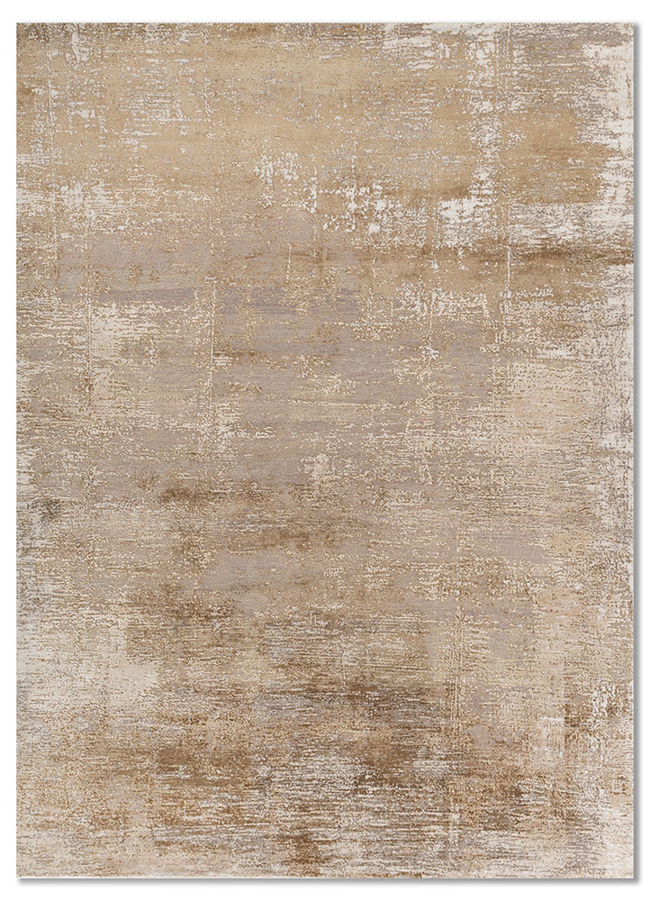 entropy ivory wool and silk hand knotted Rug - HeadShot