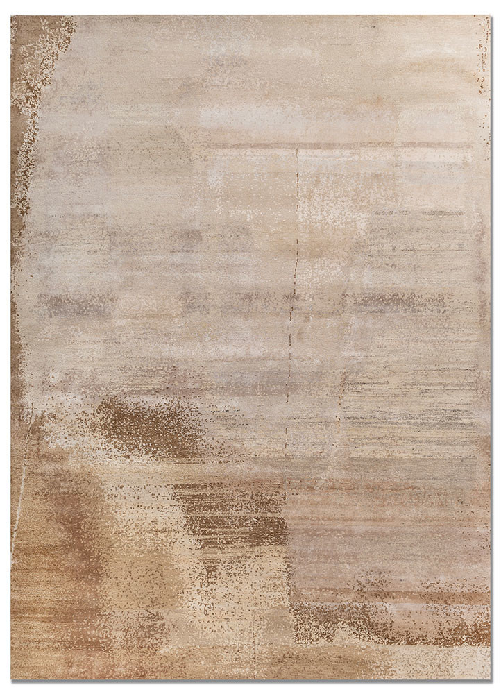 entropy beige and brown wool and bamboo silk hand knotted Rug - HeadShot
