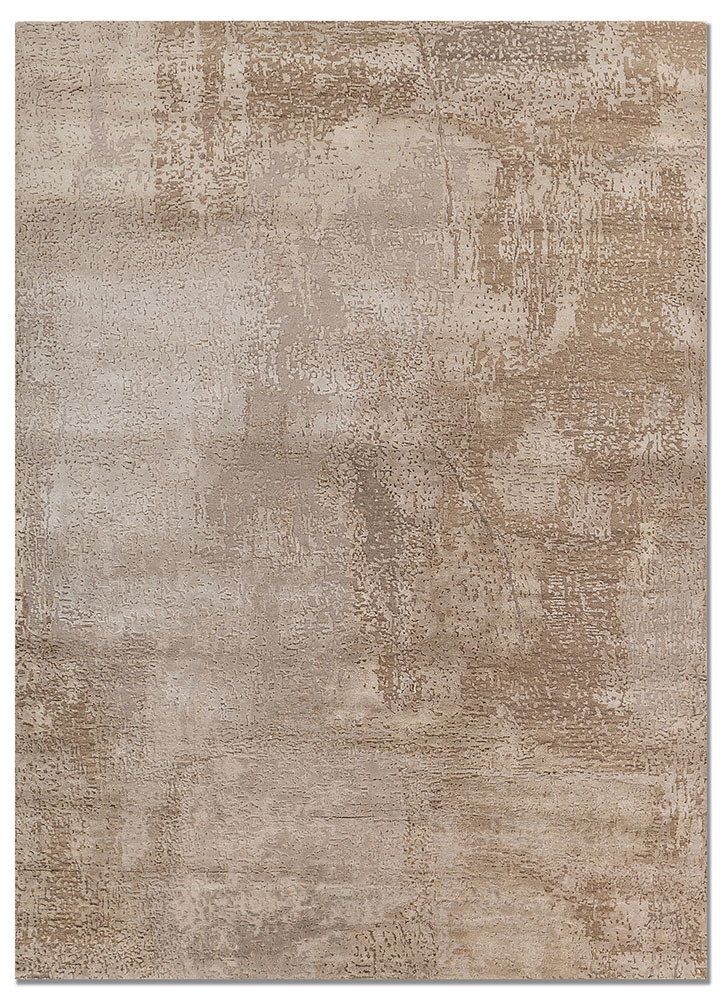 beige and brown beige and brown wool and silk hand knotted Rug