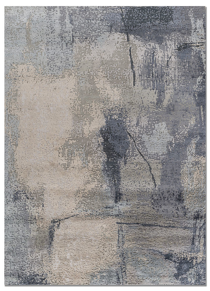 aprezo blue wool and silk hand knotted Rug - HeadShot aprezo blue wool and silk hand knotted Rug - HeadShot
