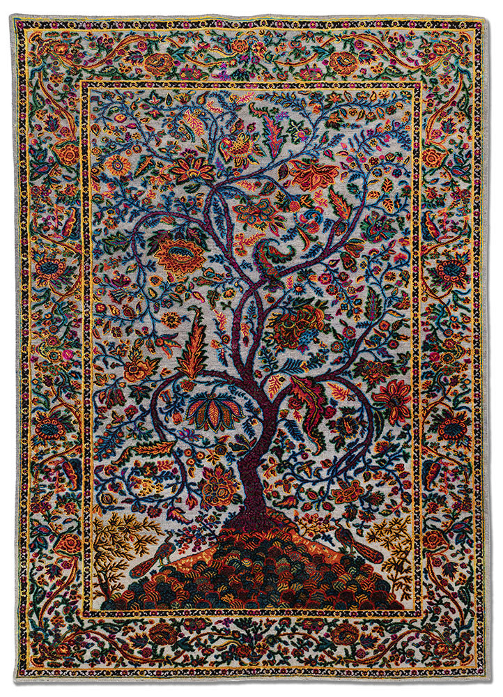 aprezo blue wool and silk hand knotted Rug - HeadShot aprezo blue wool and silk hand knotted Rug - HeadShot