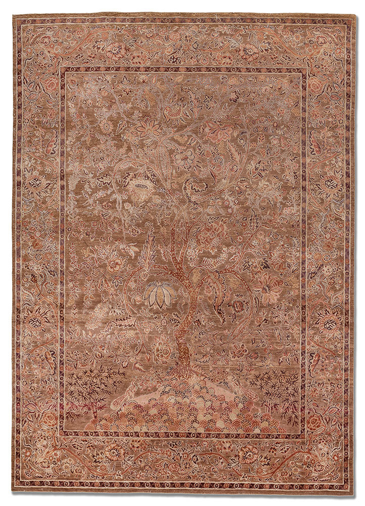 gulmarg red and orange wool and silk hand knotted Rug - HeadShot gulmarg red and orange wool and silk hand knotted Rug - HeadShot