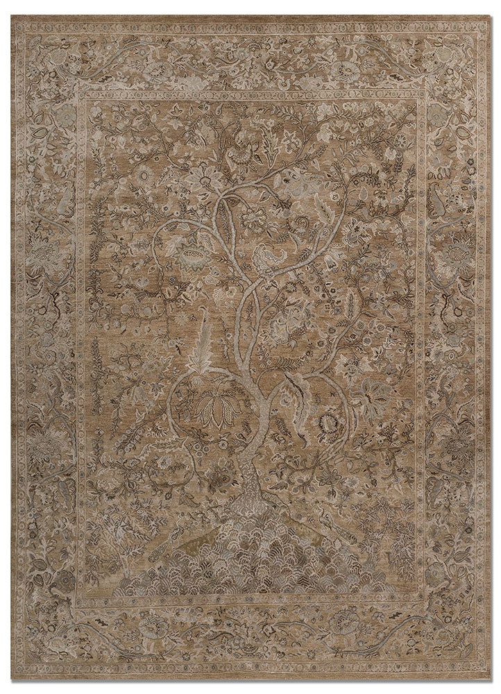 gulmarg gold wool and silk hand knotted Rug - HeadShot