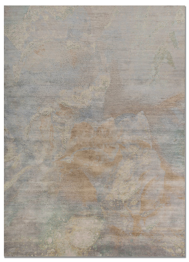  ivory wool and silk hand knotted Rug