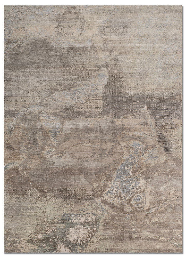  ivory wool and silk hand knotted Rug