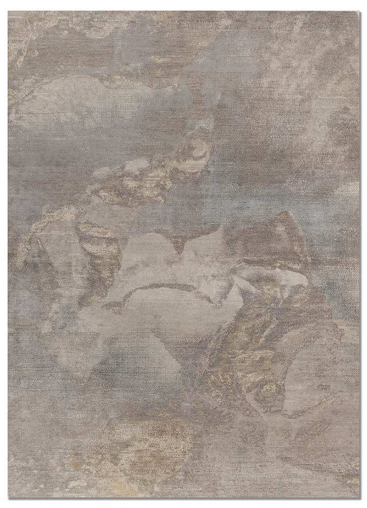 grey and black grey and black wool and silk hand knotted Rug