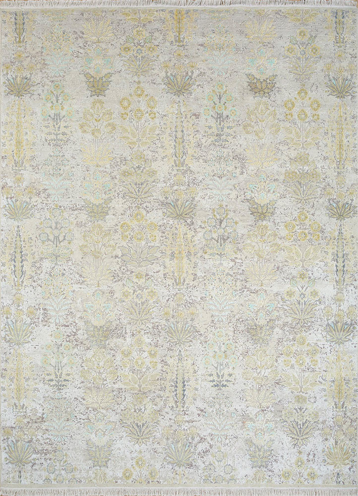 far east ivory wool and silk hand knotted Rug - HeadShot far east ivory wool and silk hand knotted Rug - HeadShot