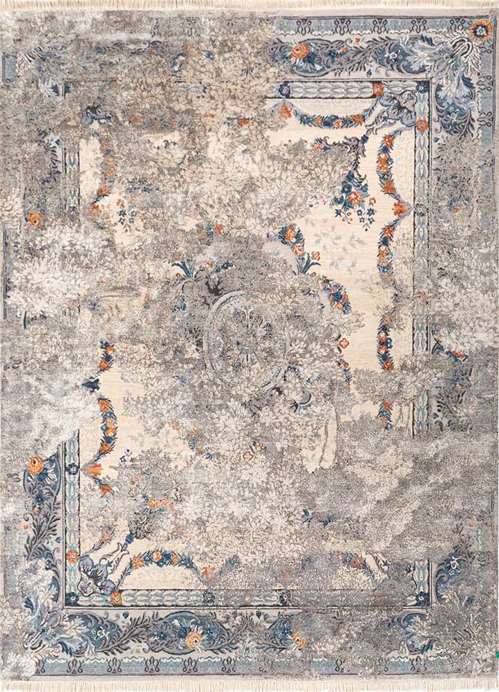 far east ivory wool and silk hand knotted Rug - HeadShot far east ivory wool and silk hand knotted Rug - HeadShot
