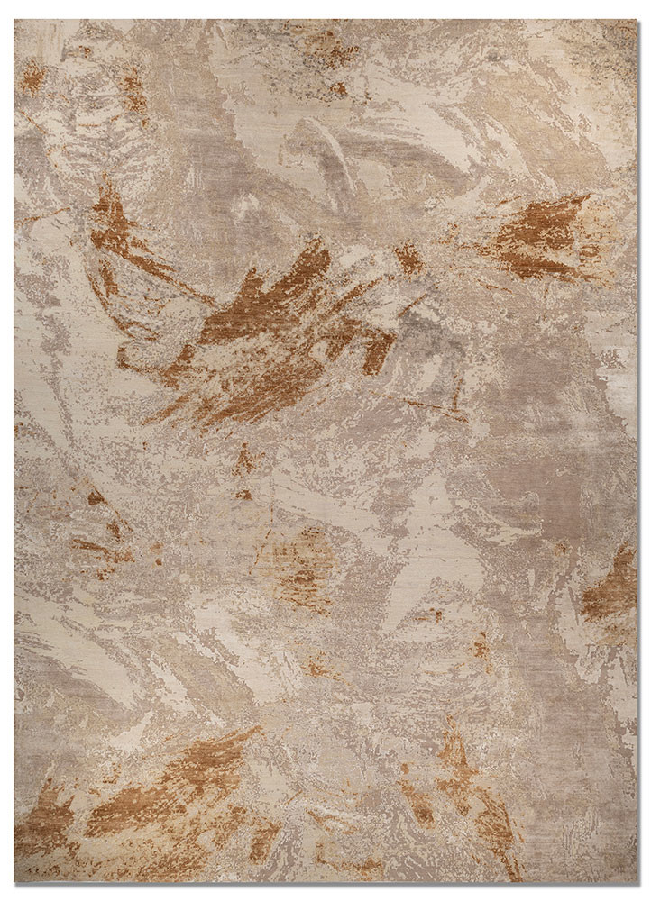 entropy ivory wool and silk hand knotted Rug - HeadShot