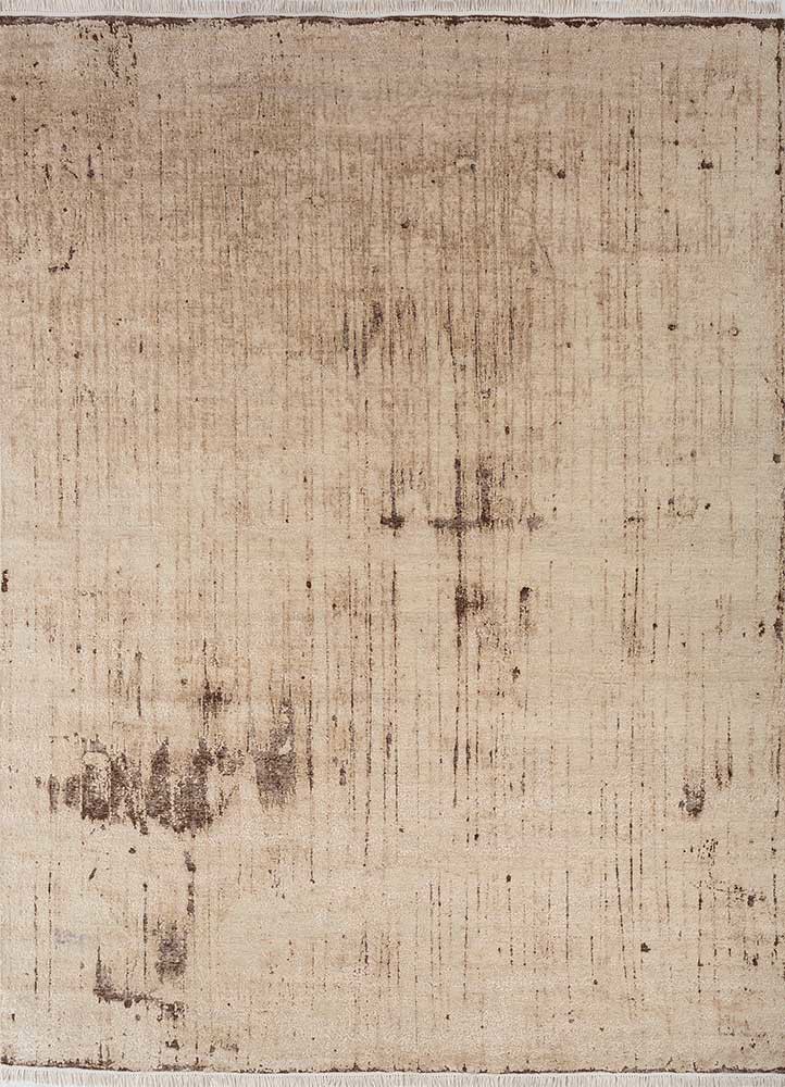  ivory wool and silk hand knotted Rug