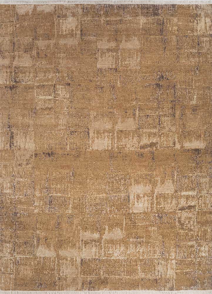 entropy beige and brown wool and silk hand knotted Rug - HeadShot