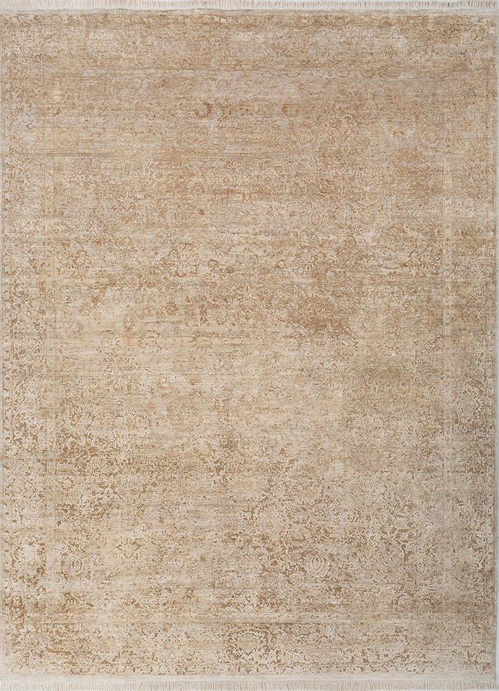 far east ivory wool and silk hand knotted Rug - HeadShot